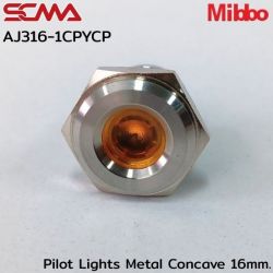 AJ316-1CPYCP Pilot Lights Metal Concave 16mm. 24VDC Yellow Mibbo