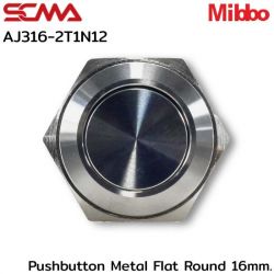 AJ316-2T1N12 Pushbutton Metal Flat Round 16mm. Momentary Mibbo