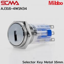 AJ316-4W1N34 Selector Key Metal 16mm. 3P Monentary Mibbo