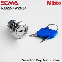 AJ322-4W2N34 Selector Key Metal 22mm. 3P Maintained Mibbo