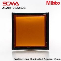 AL216-2S2A12B 12VDC Orange Pushbuttons llluminated Square 16mm. Maintained Mibbo