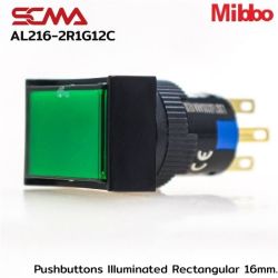 AL216-2R1G12C 24VDC Green Pushbuttons llluminated Rectangular 16mm. Monentary Mibbo