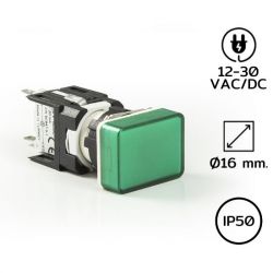 D090DXY Pilot Lights Rectangle 16mm. 24VDC LED GREEN 