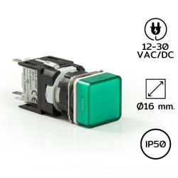 D090KXY Pilot Lights Square 16mm. 24VDC LED GREEN