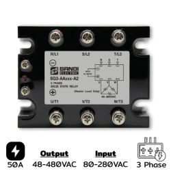 SG3-AA050-A2 Three phases Input 80-280VAC Output 48-480VAC กระแส 50A Zero Cr
