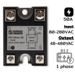 SG1-AA050-A2 Single phases Input 80-280VAC Output 48-480VAC กระแส 50A Zero C
