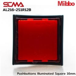 AL216-2S1R12B 12VDC Red Pushbuttons llluminated Square 16mm. Monentary Mibbo