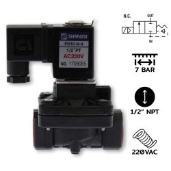 PD15(1/2")-N-4-AC220V / แบบ Diaphragm 2/2 way NC,PA Nylon plastic body