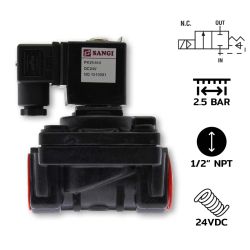 โซลินอยด์วาล์ว Model : PK15(1/2")-N-5 DC24V / แบบ Diaphragm 2/2 way NC,PA Nylon plastic body,for Wat