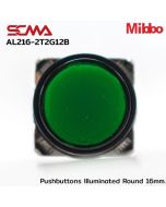 AL216-2T2G12B 12VDC Green Pushbuttons llluminated Round 16mm. Maintained Mibbo