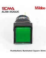AL216-2S2G12C 24VDC Green Pushbuttons llluminated Square 16mm. Maintained Mibbo
