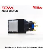 AL216-2R1W12B 12VDC White Pushbuttons Illuminated Rectangular 16mm Momentary Mini
