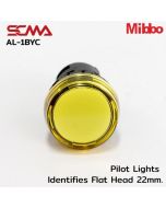 AL-1BYC Pilot Lights Identifies Flat Head 22mm. 24VAC/DC Yellow