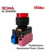 AL-2P1R102C 24VAC/DC Red Pushbuttons llluminated Flush 22mm. Monentary Mibbo