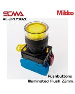 AL-2P1Y102C 24VAC/DC Yellow Pushbuttons llluminated Flush 22mm. Monentary Mibbo