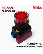 AL-2P1R102E 220VAC/DC Red Pushbuttons llluminated Flush 22mm. Monentary Mibbo