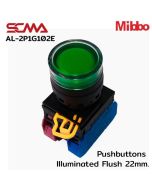 AL-2P1G102E 220VAC/DC Green Pushbuttons llluminated Flush 22mm. Monentary Mibbo