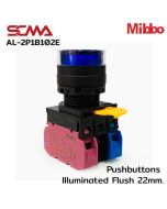 AL-2P1B102E 220VAC/DC Blue Pushbuttons llluminated Flush 22mm. Monentary Mibbo