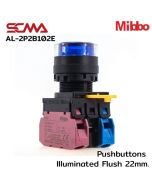 AL-2P2B102E 220VAC/DC Blue Pushbuttons llluminated Flush 22mm. Maintained Mibbo