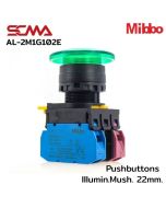 AL-2M1G102E 220VAC/DC Green Pushbuttons lllumin.Mush. 22mm. Monentary Mibbo