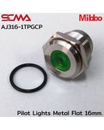 AJ316-1TPGCP Pilot Lights Metal Flat 16mm. 24VDC Green