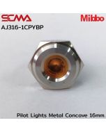 AJ316-1CPYBP Pilot Lights Metal Concave 16mm. 12VDC Yellow Mibbo SCMA