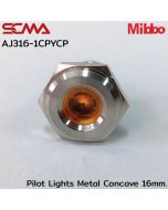 AJ316-1CPYCP Pilot Lights Metal Concave 16mm. 24VDC Yellow Mibbo