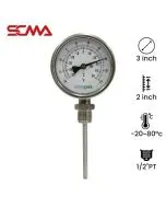 ASSF-311 Thermometer Gauge -20~80C 3" Type-I 2"/Dia.6mm 1/2"PT SUS304