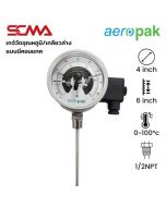 ASSFD.X-413 เกจ์วัดอุณหภูมิแบบมีคอนแทค 4"X6"X6.35 เกลียวล่าง1/2" NPT 0…100C/F