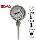 ASSF-313 3"x3" 温度传感器/以下螺纹 0~150 ℃/℉ 直径6.35mm 1/2G SUS304