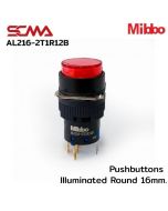 AL216-2T1R12B 12VDC Red Pushbuttons llluminated Round 16mm. Monentary Mibbo