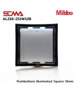 AL216-2S1W12B 12VDC White Pushbuttons llluminated Square 16mm. Monentary Mibbo
