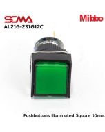 AL216-2S1G12C 24VDC Green Pushbuttons llluminated Square 16mm. Monentary Mibbo
