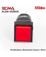 AL216-2S2R12C 24VDC Red  Pushbuttons llluminated Square 16mm. Maintained Mibbo