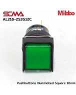 AL216-2S2G12C 24VDC Green Pushbuttons llluminated Square 16mm. Maintained Mibbo
