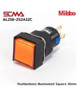 AL216-2S2A12C 24VDC Orange Pushbuttons llluminated Square 16mm. Maintained Mibbo