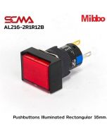AL216-2R1R12B 12VDC Red Pushbuttons Illuminated Rectangular 16mm Momentary Mini