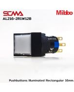 AL216-2R1W12B 12VDC White Pushbuttons Illuminated Rectangular 16mm Momentary Mini