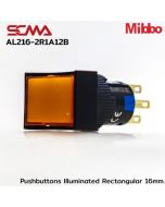 AL216-2R1A12B 12VDC Orange Pushbuttons Illuminated Rectangular 16mm Momentary Mini