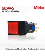 AL216-2R2R12B 12VDC Red Pushbuttons llluminated Rectangular 16mm. Maintained Mibbo