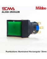 AL216-2R2G12B 12VDC Green Pushbuttons llluminated Rectangular 16mm. Maintained Mibbo
