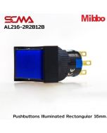 AL216-2R2B12B 12VDC Blue Pushbuttons llluminated Rectangular 16mm. Maintained Mibbo