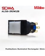 AL216-2R2W12B 12VDC White Pushbuttons llluminated Rectangular 16mm. Maintained Mibbo