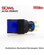 AL216-2R1B12C 24VDC Blue Pushbuttons llluminated Rectangular 16mm. Monentary Mibbo