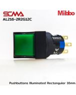 AL216-2R2G12C 24VDC Green Pushbuttons llluminated Rectangular 16mm. Maintained Mibbo