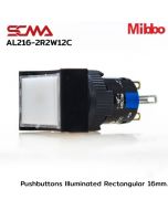 AL216-2R2W12C 24VDC White Pushbuttons llluminated Rectangular 16mm. Maintained Mibbo