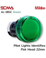 AL-1BGC Pilot Lights Identifies Flat Head 22mm. 24VAC/DC Green