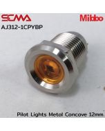 AJ312-1CPYBP Pilot Lights Metal Concave 12mm. 12VDC Yellow Mibbo