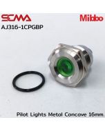 AJ316-1CPGBP Pilot Lights Metal Concave 16mm. 12VDC Green Mibbo