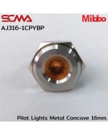 AJ316-1CPYBP Pilot Lights Metal Concave 16mm. 12VDC Yellow Mibbo SCMA